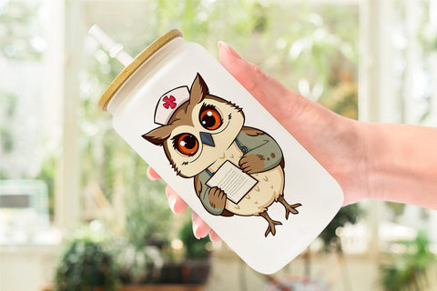 Glass Can Nurse Owl Sublimation artnoy 