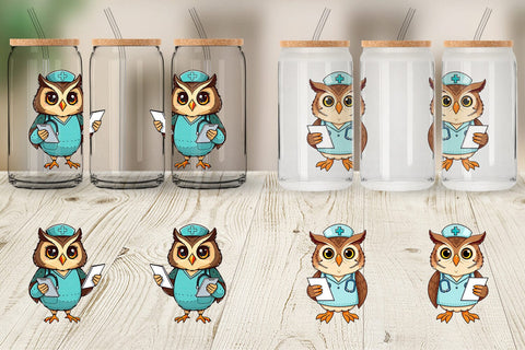 Glass Can Nurse Owl Sublimation artnoy 