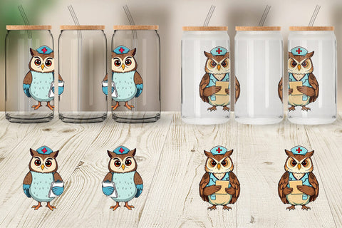Glass Can Nurse Owl Sublimation artnoy 