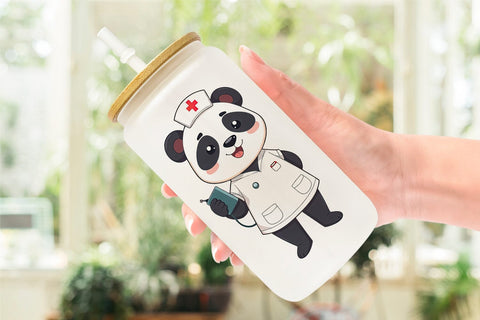 Glass Can Nurse Panda Sublimation artnoy 