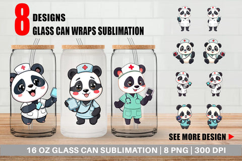 Glass Can Nurse Panda Sublimation artnoy 