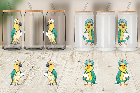 Glass Can Nurse Parrot Sublimation artnoy 