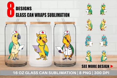 Glass Can Nurse Parrot Sublimation artnoy 