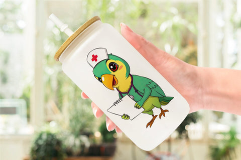 Glass Can Nurse Parrot Sublimation artnoy 