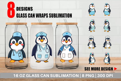 Glass Can Nurse Penguin Sublimation artnoy 