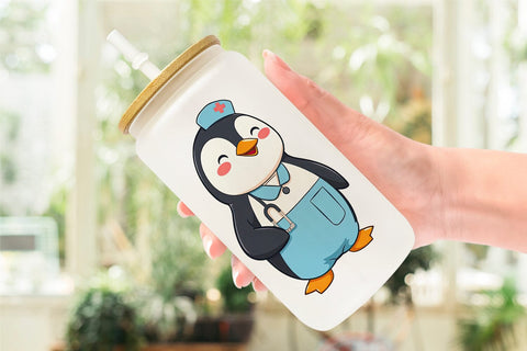 Glass Can Nurse Penguin Sublimation artnoy 