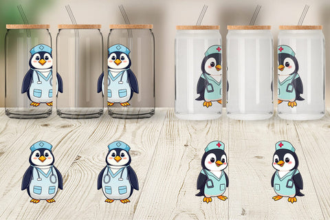 Glass Can Nurse Penguin Sublimation artnoy 