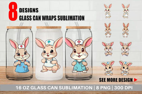 Glass Can Nurse Rabbit Sublimation artnoy 