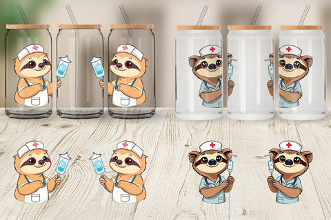 Glass Can Nurse Sloth Sublimation artnoy 