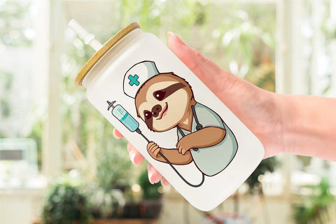 Glass Can Nurse Sloth Sublimation artnoy 