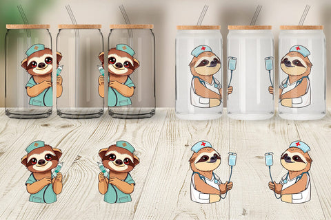 Glass Can Nurse Sloth Sublimation artnoy 