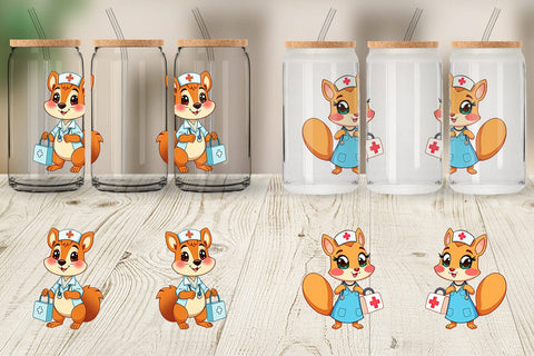 Glass Can Nurse Squirrel Sublimation artnoy 