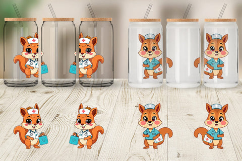 Glass Can Nurse Squirrel Sublimation artnoy 