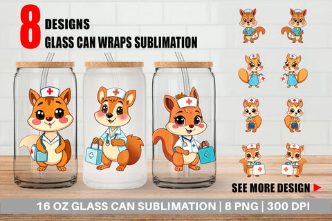 Glass Can Nurse Squirrel Sublimation artnoy 