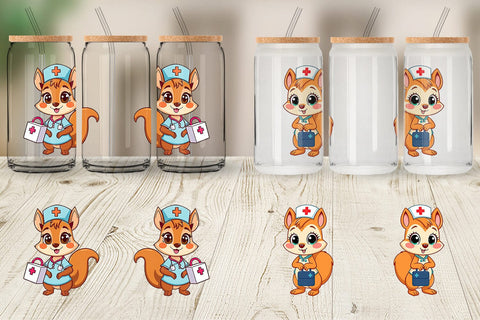 Glass Can Nurse Squirrel Sublimation artnoy 