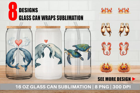 Glass Can Oceanic Embrace Watercolor Lovers Sublimation artnoy 
