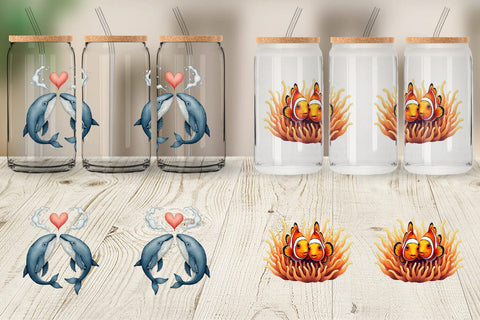 Glass Can Oceanic Embrace Watercolor Lovers Sublimation artnoy 