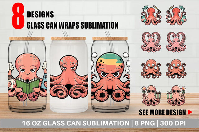 Glass Can Octopus Mood Sublimation artnoy 