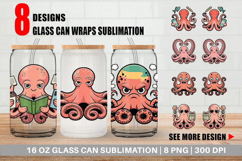 Glass Can Octopus Mood Sublimation artnoy 