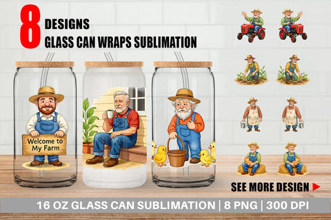 Glass Can Old Farmer Sublimation artnoy 
