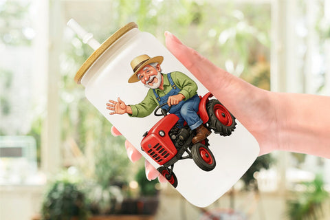 Glass Can Old Farmer Sublimation artnoy 