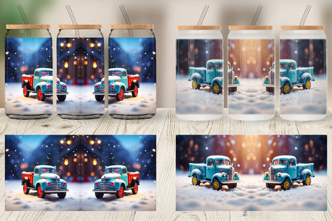 Glass Can Old truck Christmas Sublimation artnoy 
