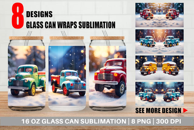 Glass Can Old truck Christmas Sublimation artnoy 