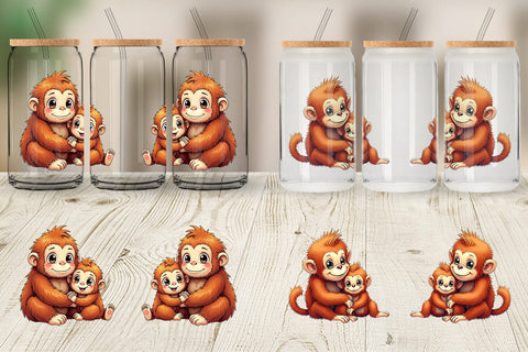Glass Can Orangutan Mother's Day Sublimation artnoy 
