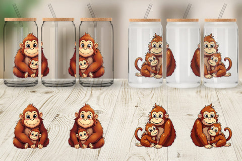 Glass Can Orangutan Mother's Day Sublimation artnoy 