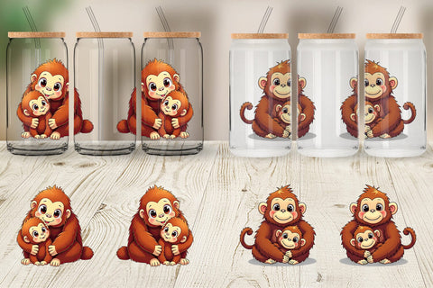 Glass Can Orangutan Mother's Day Sublimation artnoy 