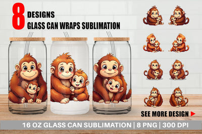 Glass Can Orangutan Mother's Day Sublimation artnoy 