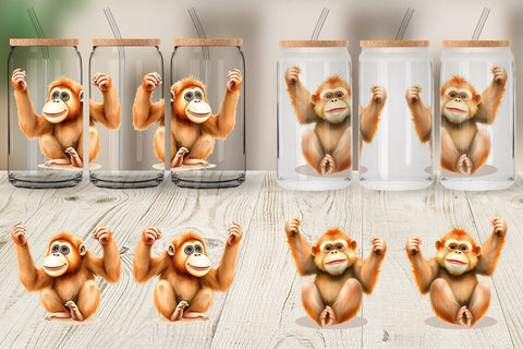 Glass Can Orangutan Wildlife Sublimation artnoy 