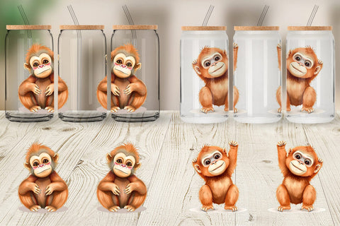 Glass Can Orangutan Wildlife Sublimation artnoy 