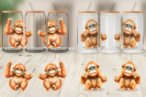 Glass Can Orangutan Wildlife Sublimation artnoy 