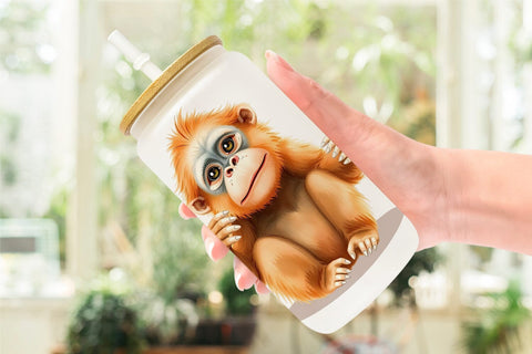 Glass Can Orangutan Wildlife Sublimation artnoy 