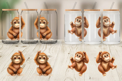 Glass Can Orangutan Wildlife Sublimation artnoy 