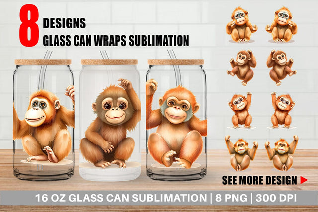 Glass Can Orangutan Wildlife Sublimation artnoy 