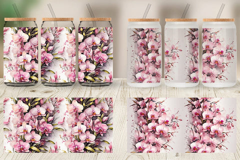 Glass Can Orchid Pattern Sublimation artnoy 