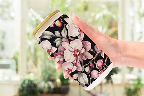 Glass Can Orchid Pattern Sublimation artnoy 