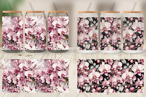 Glass Can Orchid Pattern Sublimation artnoy 