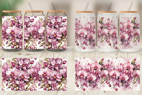 Glass Can Orchid Pattern Sublimation artnoy 