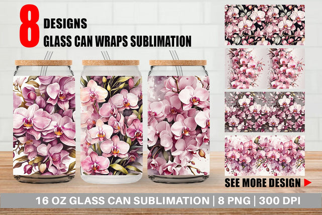 Glass Can Orchid Pattern Sublimation artnoy 