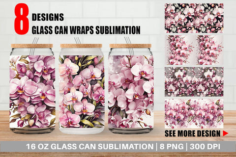 Glass Can Orchid Pattern Sublimation artnoy 