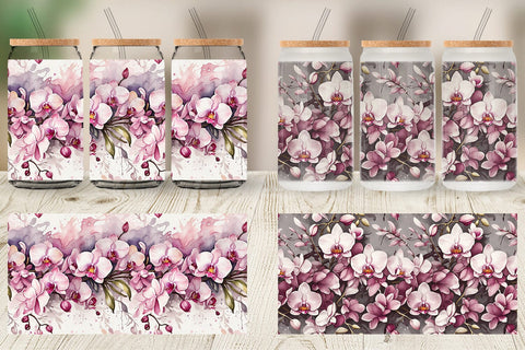 Glass Can Orchid Pattern Sublimation artnoy 