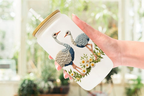 Glass Can Ostrich Embroidery Sublimation artnoy 