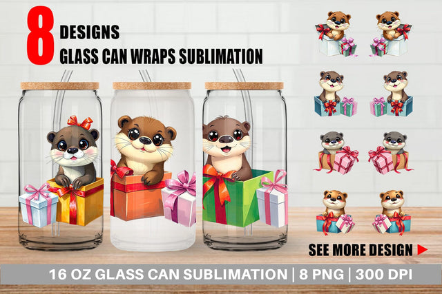 Glass Can Otter Gift Sublimation artnoy 