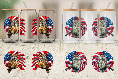 Glass Can Owl 4th of July Sublimation artnoy 