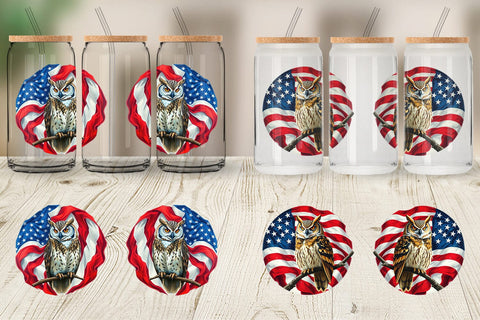 Glass Can Owl 4th of July Sublimation artnoy 