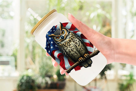 Glass Can Owl 4th of July Sublimation artnoy 