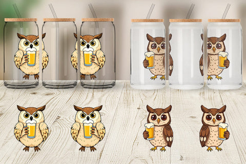 Glass Can Owl Beer Day Sublimation artnoy 
